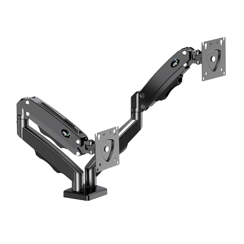 Image of ELG F160N Full 360 Swivel Dual Monitor Stand for Desk,Gas Spring Monitor Arms for 2 Screens 17 inchto 35''(9Kg Load for Each) Adjustable Double Monitors Mount,VESA Mount with C-Clamp &Grommet Base,Black