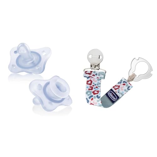 Chicco PhysioForma® Mini Orthodontic Pacifier, 0-2m: Blue, 2pk + Chicco Two-in-One Pacifier Clip with Loop and Ring Attachments: Multicolor