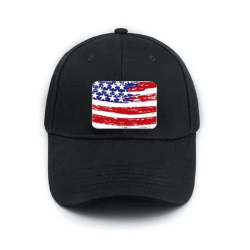 Casquette de baseball noire coton réglable motif drapeau américain vintage