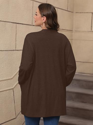 Image of AusLook Plus Size Lightweight Cardigans for Women Open Front Pockets Jacket | 1X-5X,Soft Stretch,Long Sleeve,Longline Coverage,Dress Jeans Layer,Work Travel Style,Spring Fall Wear