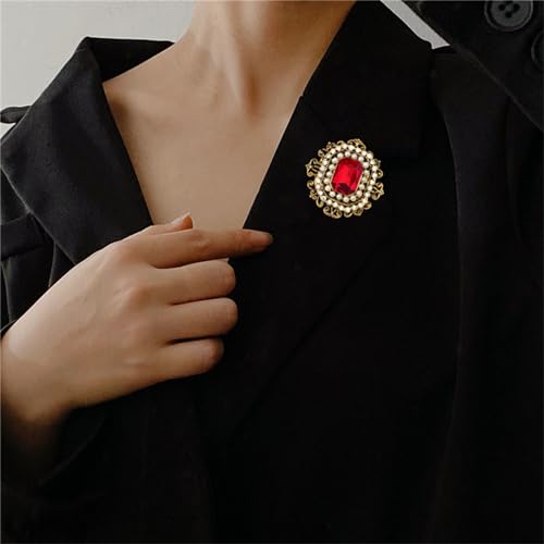 Image of WCRAZYE Antique Rhinestone Brooch Pin for Women Girls Gold Tone Vintage Baroque Rectangle Crystal Shell Pearl Boho Victorian Style Brooches Lapel Pins Elegant Wedding Christmas Festival Ornament Jewelry Gift
