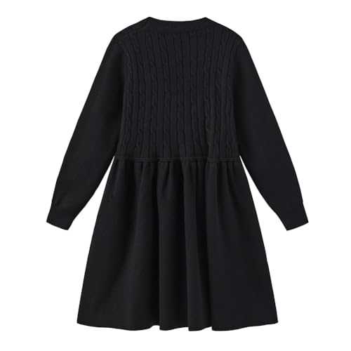 Girls Dress Sweater Long Sleeves Pearls Cable Knit Sweater Cute Winter Dresses2
