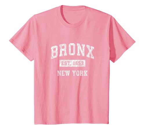 Bronx New York NY Vintage Established Sports Design T-Shirt, Youth, Pink, X-Small