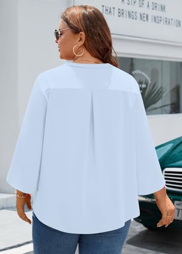 Aodemo Womens Plus Size Tops 3/4 Sleeve Dressy Chiffon Blouse Summer Work Tunic Casual Flowy Shirt M-5XL3