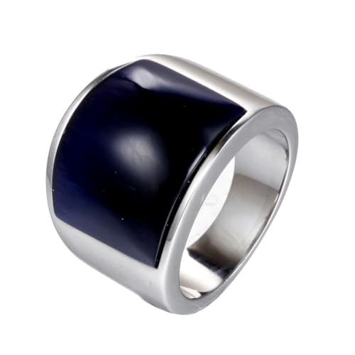 HIJONES メンズレディースステンレス鋼 ビッグアゲート宝石誕生石ジロン婚約 指輪 魅力的なクリスタル・カクテル・パーティー・ジュエリーシルバー ライト・ブラック・ストーン サイズ 17