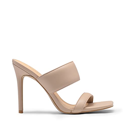 Dream Pairs Women's Sdhs2230W Square Toe High Stiletto Heels Open Toe Double Strap Dress Mules Sandals Nude Size 8 Us #TOP1