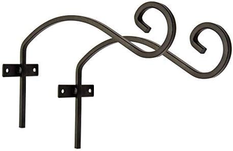 2 x Black Hanging Basket Bracket, Fittings Included, Heavy Duty Hanging Basket Brackets Outdoor, Hanging Hooks