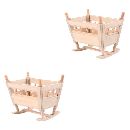 TOBBOMEY 2 Piezas De Cuna Modelo Cama, Accesorios De Minicasa, Modelo De Cuna para El Hogar, Muebles De Minicasa, Cuna De Madera, Juguete, Minicuna De Madera, Muebles De Madera En