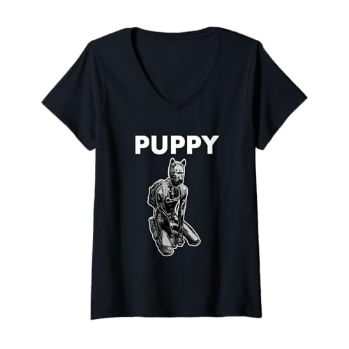 Damen Doggy Petplay Hundespielzeug für einen menschlichen Welpen T-Shirt mit V-Ausschnitt