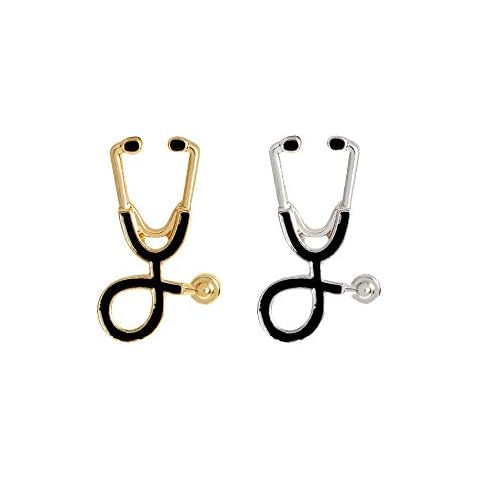JOYID 2pcs/Set Cute Stethoscope ECG Brooch Medical Doctor Nurse Enamel Lapel Collar Pins Brooch for Women Men Children Cover