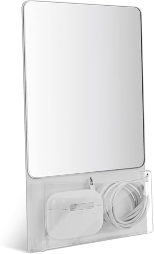 LAGOM DREAMBOAT Magnetic Locker Mirror with Storage Bag, 6.7x5.5 Inch Real Glass Mirror, Strong Magnetic Backing, High Definition Reflection, Rounded Safety Edges, Grey and Pink (1, Grey)