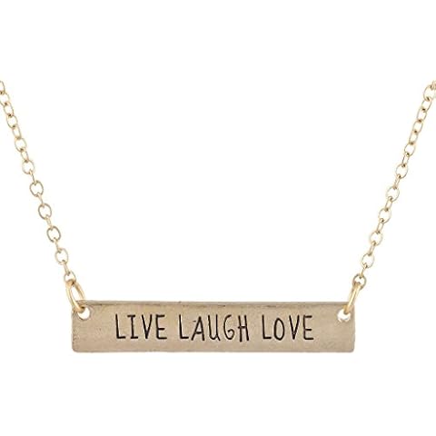 Lux Accessories Gold Tone Live Laugh Love Nameplate Verbiage Bar Necklace Cover