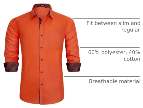 Image of HISDERN Mens Business Dress Shirts Long Sleeve Casual Button Down Shirt Formal Inner Collar Contrast Shirt for Men Wedding