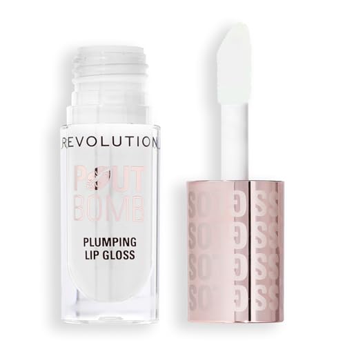 Revolution, Pout Bomb Plumping Lip Gloss, High-Shine for Glossy, Fuller & Plump Lips with Hyaluronic Acid & Peptides, Vegan & Cruelty-Free, Glaze Clear, 0.15 fl oz