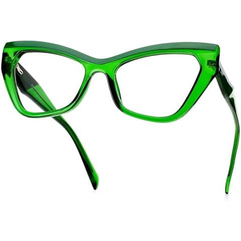 JFXQDR Women's Blue Light Blocking Glasses, Trendy Cat Eye Computer Gaming Eyeglasses Anti Glare & UV RF6216 (Basil Green Cateye Frame) Cover