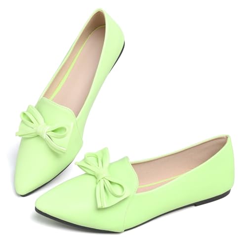 WENJIAZHIZHI Women's Pointed Toe Bow Loafers Comfortable Ballet Flats Soft PU Low-heel Office Lady Shoes4