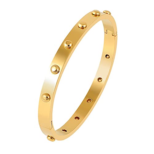JINHUI Jewelry Surgical Stainless Steel 18K Gold Oval Hinged Closure Rivet Charm Love Bangle Bracelet for Women Jewelry Gift JINHUI Jewelry Surgical Stainless Steel 18K Gold Oval Hinged Closure Rivet Charm Love Bangle Bracelet for Women Jewelry Gift