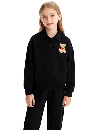 NEW 6-14Y Girls Casual Tracksuit Outfit Collared Sweatshirt & Pants Set