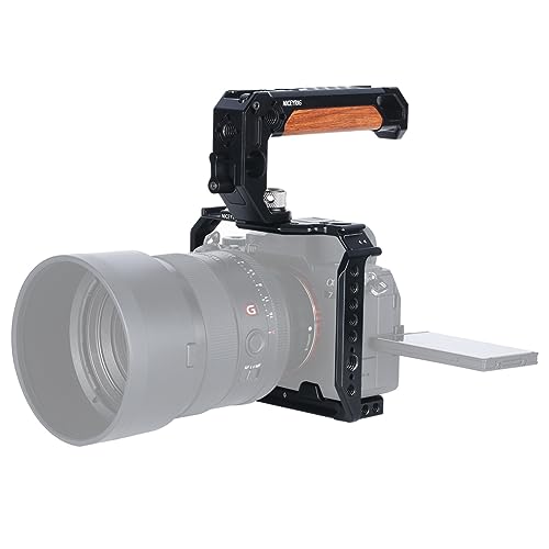 Image of NICEYRIG Cage Kit Rig for Sony A7RV A7V A7IV A7SIII (Alpha 7R V /Alpha 7 V /Alpha 7 IV /Alpha 7S III) with DSLR Camera Top Handle Wooden Handgrip - 503