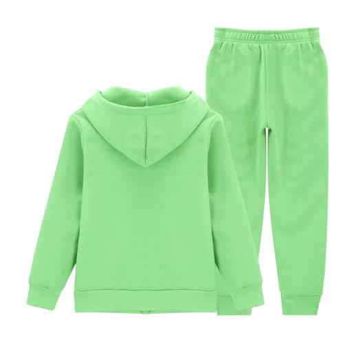 Teen Girls 2 Piece Jogging Set Zip up Cute Hoodie+baggy Straight Sweatpants Tween Kids Fleece Plain Sweatshirts Clothes2