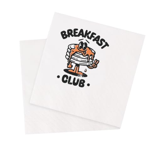 VOWFOO Breakfast Club Cocktail-Servietten, Retro, Vintage, Brunch-Pfannkuchen, Stapel mit Friedenszeichen, Party, Einweg-Papierservietten, 100 Stück, 4,5 x 4,5 cm, 2-lagig (Frühstücksclub)