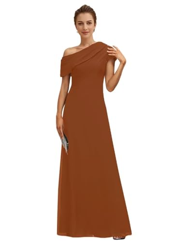 Mother of The Bride Dresses Pleated A-line One Shoulder Floor Length Chiffon Short Sleeves Long Formal Evening Gowns