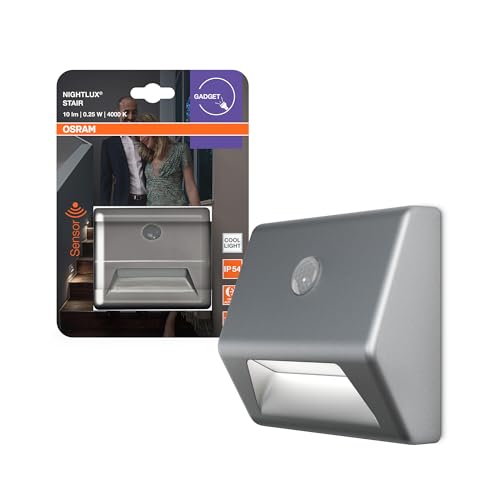 Osram Illuminazione Per Scale Nightlux Stair, Argento, Sensore Di Movimento, Ip54, A Batteria, Bianco Freddo 4000 K, Ideale Per Scale E Corridoi