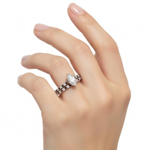 Image of 55Carat Choose Your Gemstone Marquise Shape 14k Rose Gold Plated Classic Delicate Diamond CZ Handmade Fashion Jewelry Party Wear Daily Wear Ornament Gifts for Wife Wedding Ring Sets : US Size 4 to 12