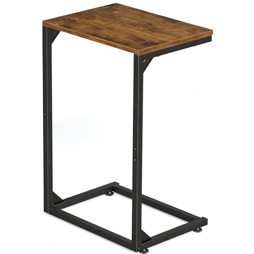 Image of Simple Trending C Shaped End Table, Small Side Table, TV Trays for Couch, Sofa Table for Living Room, Bedside, Rustic Brown