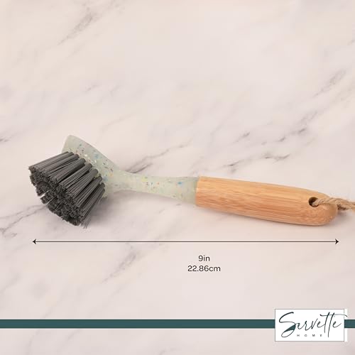 Image of Speckled Kitchen Dish Brush with Bamboo Handle, 9.00x2.3x2.7 inches, Long Bristles for Deep Cleaning