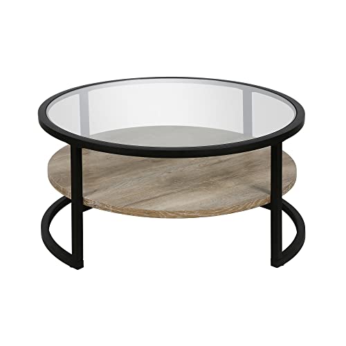 Winston 34.75'' Wide Round Coffee Table in Blackened Bronze/Limed Oak - Image 8