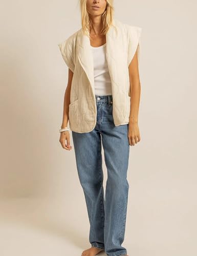 Women Lightweight Puffer Vest Cap Sleeve Open Front Kimono Jacket Oversized Quilted Waistcoat with Pockets3