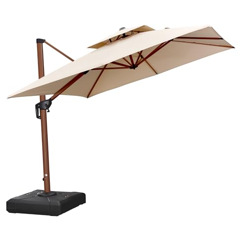 Image of PURPLE LEAF Patio Cantilever Umbrella 9ft Wood-Grain Finish, Beige