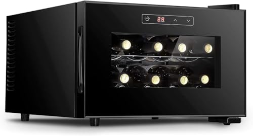 Vinoteca electrónica, refrigerador para vinos tintos y Blancos, refrigerador pequeño para vinos de 8 Botellas, Control Digital, Puerta de Vidrio, Mini refrigerador de mostrador, Horizontal
