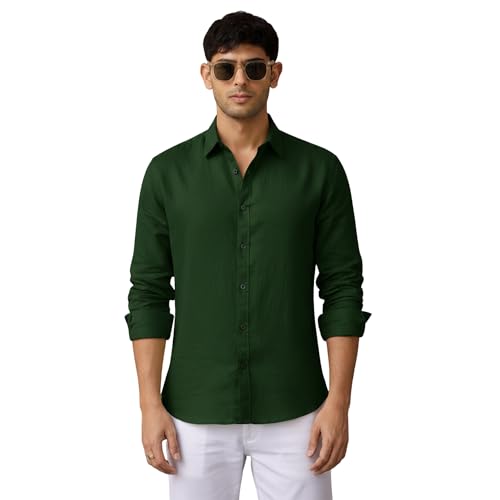 Image of Men's Linen Cotton Casual Shirt | Regular Fit Plain Shirt for Men | Long Sleeve Shirt for Casual & Formal Wear