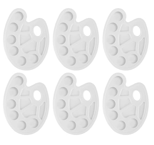 Image of Faded Small Oval Plastic Painting Palette Set - Lightweight Color Mixing Trays for Oil, Acrylic & Watercolor - Ideal for DIY Crafts, Professional Artists, Students & Art Painting Projects (6pcs)