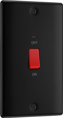 BG Electrical Large Cooker Control Switch Unit with LED Power Indicator, Double Plate, Double Pole, Raised Profile, Round Edges, Nexus Metal, Matt Black, 45A, NFB72