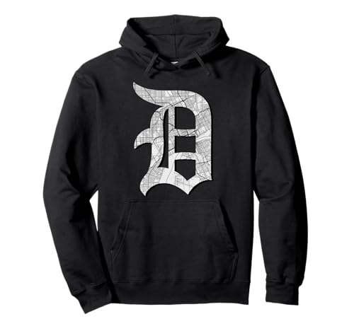 Distressed Detroit D Lettering Road Map Design Pullover Hoodie