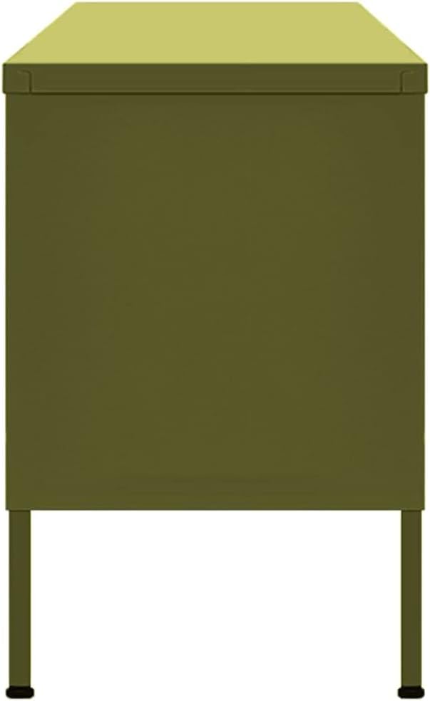 vidaXL Steel TV Stand with Adjustable Levelers, Olive Green, 41.3"x13.8"x19.7", Industrial Cable-Management TV Cabinet with Mesh Doors and Interior Shelve