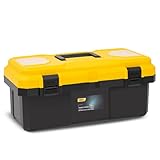 Deli 20-Inch Plastic Tool Box with Handle, Removable Tray, Double Locks, Yellow and Black
