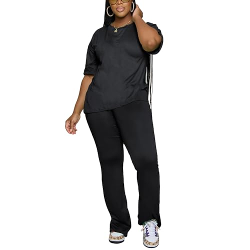 PINSV Women 2 Piece Outfits Short Sleeve Top and Flare Pants Lounge Sets Tracksuit4