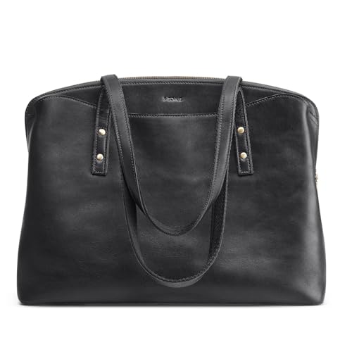 Image of S-ZONE Leather Tote Bag for Women Large Capacity Shoulder Handbags Purses | Full Grain Leather, Large Capacity, Fits 15.6-Inch Laptop, Work or Commute, Bottom Metal Feet