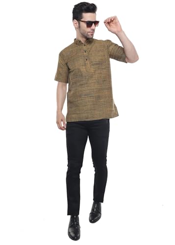 Image of Khadie Cotton Blend Solid Casual Regular Fit Mandarin /Chinese Collor Short Kurta for Men