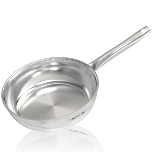 Image of Sunhouse 8 Inch Tri-Ply Stainless Steel Frying Pan, Small Cooking Pans