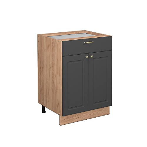 Vicco Mobiletto base per cucina Fame-Line, Antracite-oro, 60 cm con cassetto, senza piano di lavoro, per la combinazione con altri moduli della serie Fame-Line