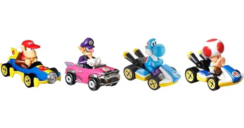 Hot Wheels - Mario Kart Pack of 4 Vehicles with 1 Collectible Model, Toy for Children 4+ Years, GXX98
