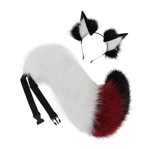 Cosplay oreilles de chat et queue de renard fausse fourrure avec cerceau Halloween