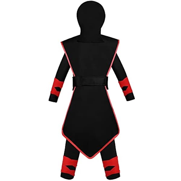 Tacobear Ninja-kostym, barn, lyxig, halloween, barnkostym, svart, röd, power ninja-kläder, ninja, muskeldräkt för pojkar, flickor, barn, maskeraddräkt för barn 3-12 år