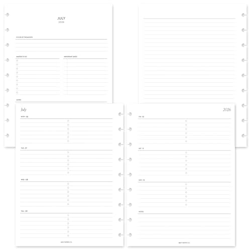 MAY PAPER CO. 2026/2027 WEEKLY Planner Insert Dated Week on 2 Pages Horizontal Lined with Tasks - Classic Happy Planner Size | July 2026 - June 2027 | Planner Refill Insert