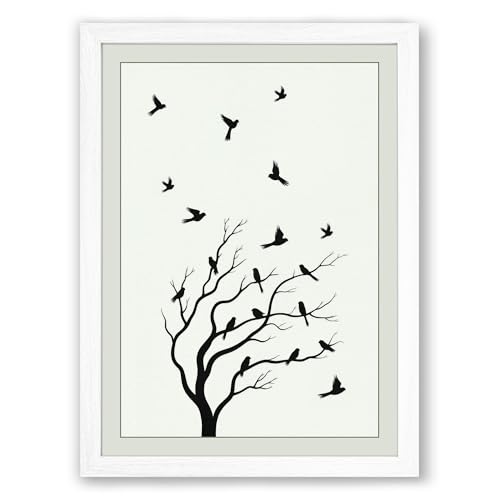 Image of Birds in Flight Minimalist Framed Wall Art Print A3 (42×29.7cm) White, Wall Decor for Living Room, Bedroom, Office & Home, Ready to Hang, Art Gift